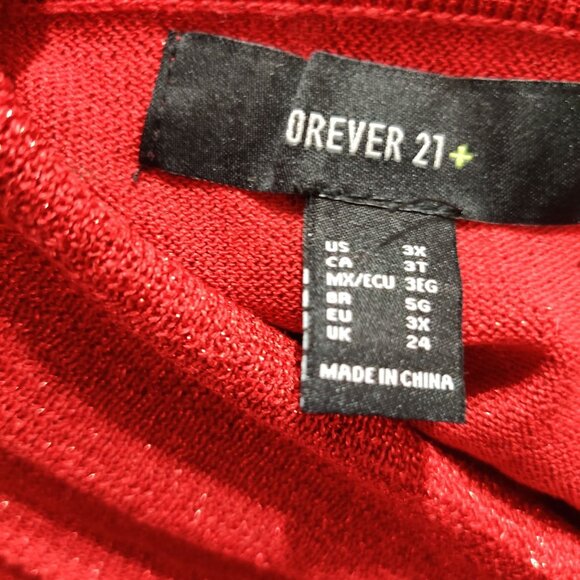 Forever 21 Plus Size 3X Red Metallic Shimmer Turtleneck Sweater Holiday Glam - Picture 8 of 10